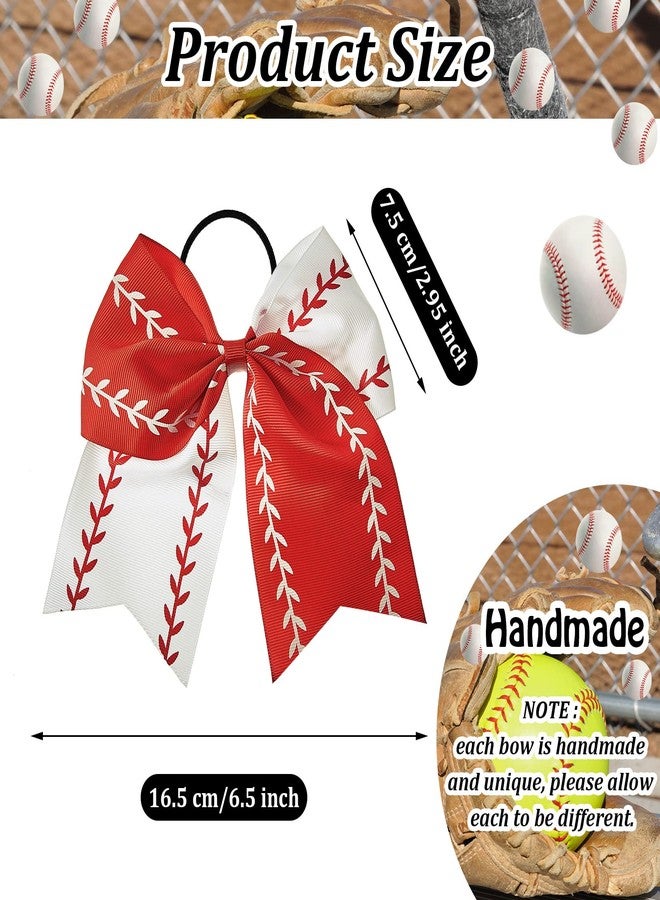 ميتلي مجموعة MTLEE من 4 قطع من ربطات الشعر على شكل فيونكات للبيسبول والسوفتبول، مقاس 6.5 بوصة، مع ربطات شعر مطاطية مناسبة للمنافسات الرياضية للفتيات المراهقات (أبيض، أحمر) - Image 2