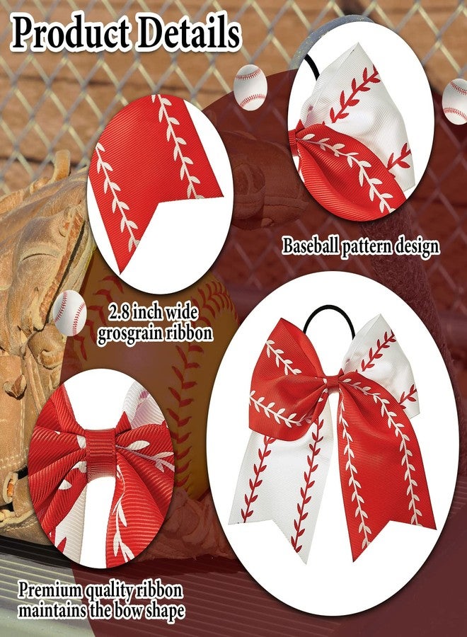 ميتلي مجموعة MTLEE من 4 قطع من ربطات الشعر على شكل فيونكات للبيسبول والسوفتبول، مقاس 6.5 بوصة، مع ربطات شعر مطاطية مناسبة للمنافسات الرياضية للفتيات المراهقات (أبيض، أحمر) - Image 4