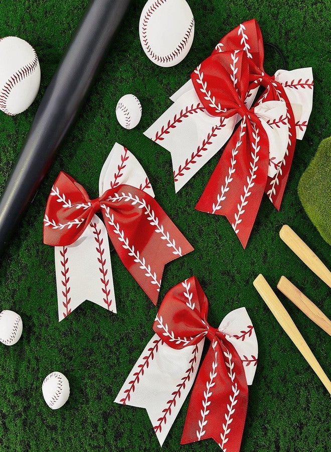 ميتلي مجموعة MTLEE من 4 قطع من ربطات الشعر على شكل فيونكات للبيسبول والسوفتبول، مقاس 6.5 بوصة، مع ربطات شعر مطاطية مناسبة للمنافسات الرياضية للفتيات المراهقات (أبيض، أحمر) - Image 3