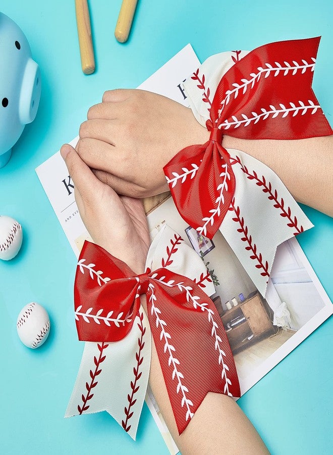 ميتلي مجموعة MTLEE من 4 قطع من ربطات الشعر على شكل فيونكات للبيسبول والسوفتبول، مقاس 6.5 بوصة، مع ربطات شعر مطاطية مناسبة للمنافسات الرياضية للفتيات المراهقات (أبيض، أحمر) - Image 5