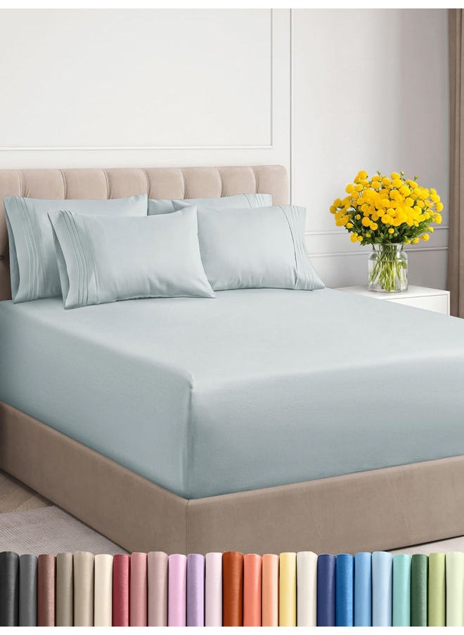 SIGNOOLA - Signoola Fitted Sheet Set Of 1 Piece - Comfy Breathable & Cooling Sheets - Hotel Luxury Bed Sheets ( 240 x 250 cm )  - Deep Pockets, Easy-Fit, Extra Soft - Aqua - Image 1
