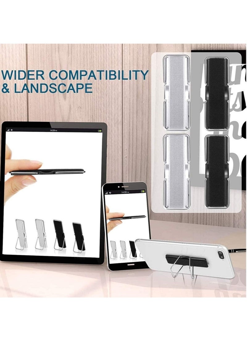 ELTRAZONE 4 Pieces Finger Strap Phone Holder Elastic Finger Holder Cell Phone Grip Holder Finger Strap with Stand for Smartphones, Small Tablets (Black, Silver) - Image 2