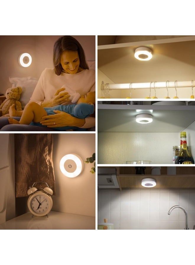 هوجفتس مصباح ليلي يعمل باللمس، مصباح LED ساطع يعمل بالضغط، قابل لتعديل السطوع بثلاثة ألوان، قابل لإعادة الشحن، يعمل بالبطارية، إضاءة لاصقة لاسلكية مناسبة للجدران، والخزائن، والمطابخ، وتحت الخزائن، وأسطح العمل. عبوة من قطعتين. - Image 4
