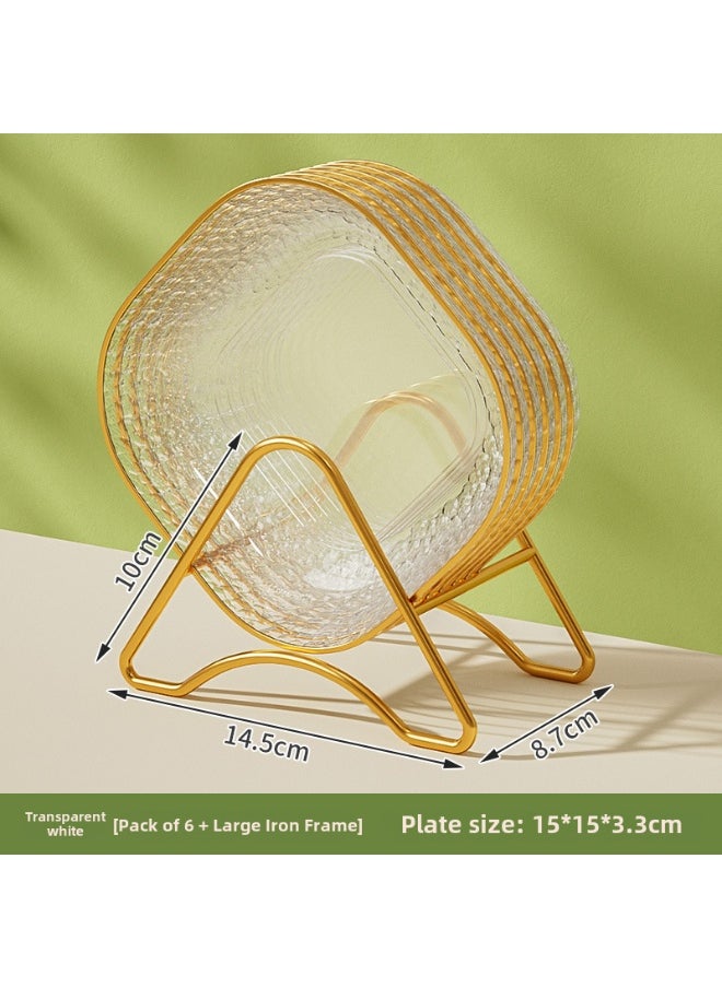 NIBEMINENT Premium Food-Grade Bone Dish for Dining6 dishes + gold rack [Transparent color]] 6 dishes + gold rack [Transparent color]] 