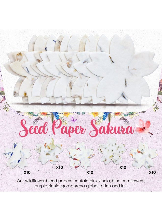 Dunzoom 50 Pcs Handmade Seed Paper Plantable Wildflower Seed Paper Recycled Flower Petals Tags Wedding Favors for Guests Craft Gifts Cards for Envelope Birthday Party, 5 Styles (Flower Shape) - Image 2