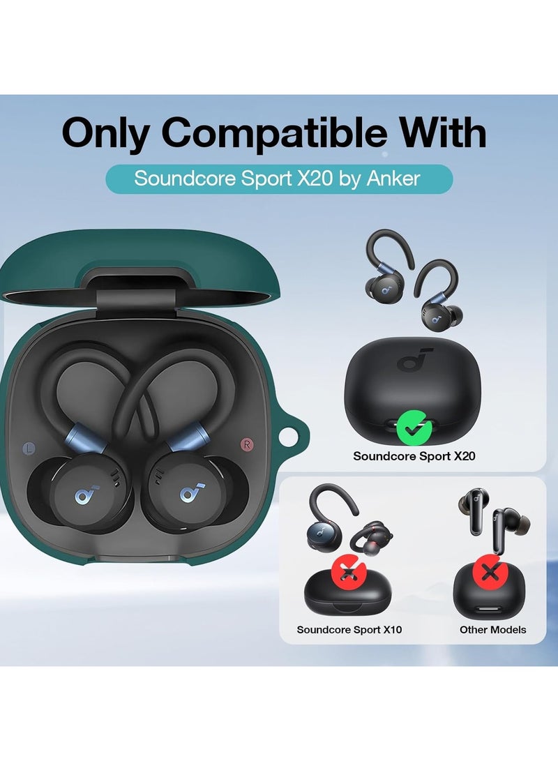Silicone Case for Soundcore Sport X20, Soft Silicone Shockproof Protective Skin Case Wireless Earbuds with Carabiner, Front LED Visible (Green) - Image 2