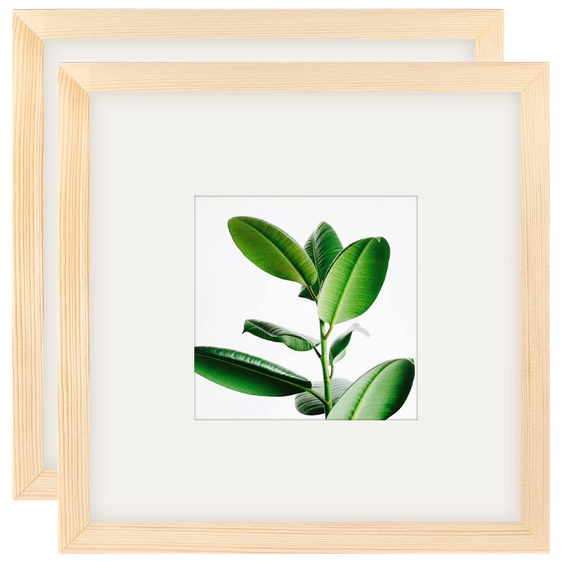 Picture Frames 8x8 grain Nature Solid Wood 2 Pack for Wall Mount and Tabletop Display