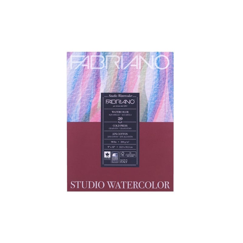 Fabriano Studio Cold Press Watercolor Pad 9 x 12 White