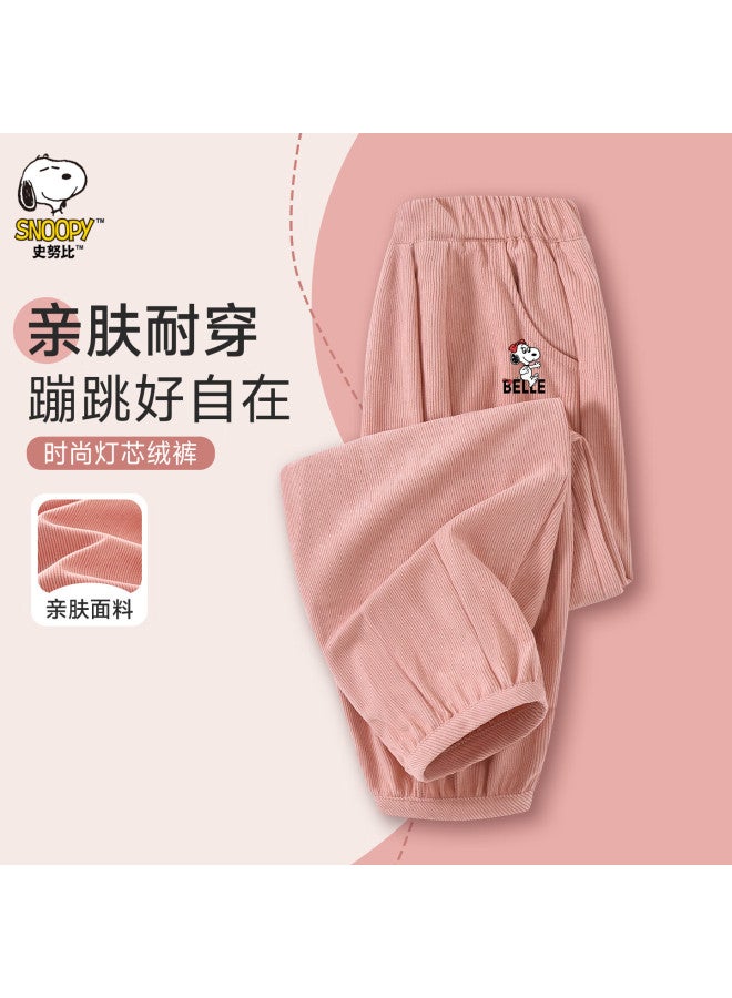 Snoopy Kids Spring And Autumn Corduroy Pants Fashionable Comfortable Boys And Girls Pink Happy Beile Size 80 - Image 1