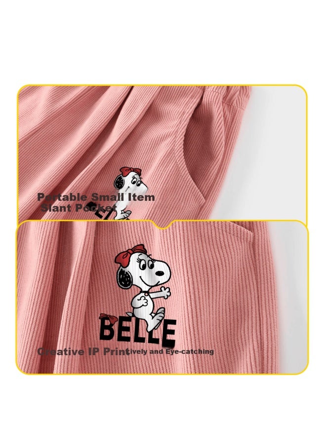 Snoopy Kids Spring And Autumn Corduroy Pants Fashionable Comfortable Boys And Girls Pink Happy Beile Size 80 - Image 2