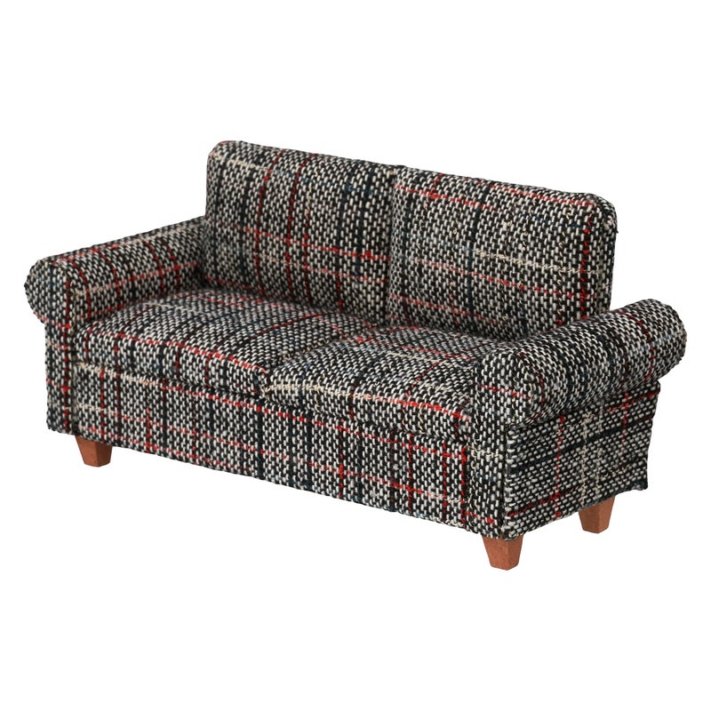 Inusitus Gray Dollhouse Sofa Couch Mini Loveseat for 6 Inch Dolls 112 Scale Living Room Furniture Retro Doll House Accessory - Image 2