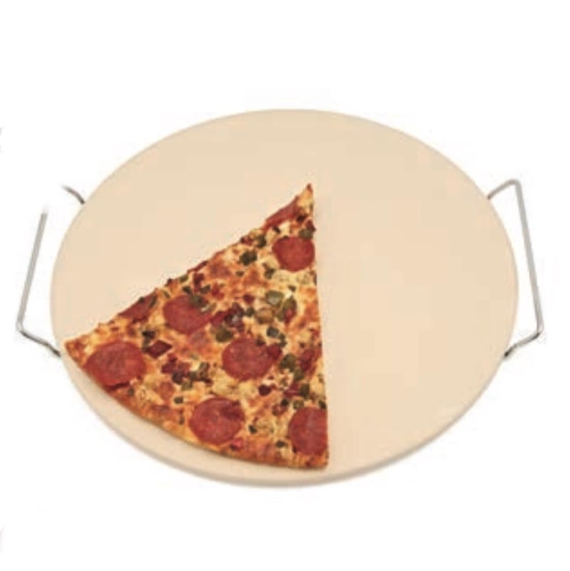 Homeworks Large Unglazed Ceramic Pizza Stone  Includes Metal Oven to Table Rack Large 15 Inch Round Baking Stone For Crispy Crust Pizza Artisan Breads Cookies and More