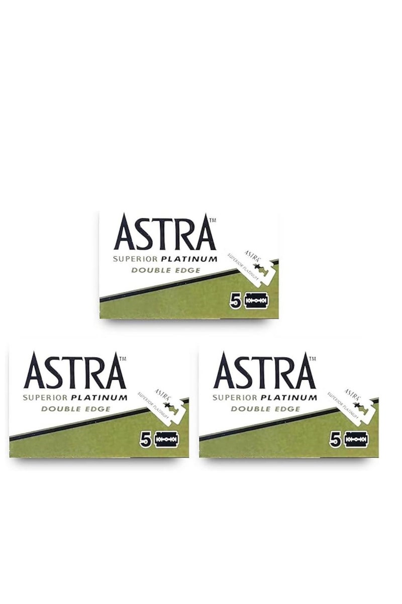 أسترا شفرات حلاقة بلاتينيوم فاخرة مزدوجة الحافة آمنة، 5 شفرات (عبوة من 3 قطع)