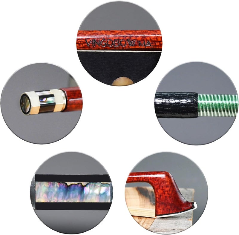 VINGOBOW Carbon Fiber Core Hybrid Peranmbuco Skin Violin Bow 4/4 Size 127V Master Level Fleur-de-lys Snakewood Frog 4 4 Full Straight Premium Natural Horse Hair for Porfessional Player … - Image 3