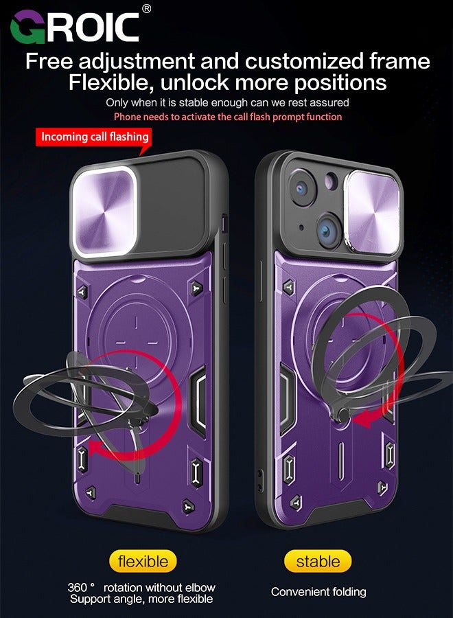 GROIC Magnetic Case for iPhone 15 Plus 6.7" Case with Slide Camera Cover & 360° Invisible Magnetic Ring Stand, Compatible with MagSafe, Full Camera Lens Protection,Anti-Fingerprint, Shockproof Protective - Image 4
