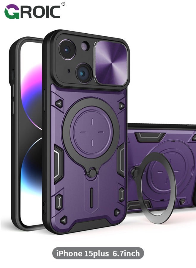 GROIC Magnetic Case for iPhone 15 Plus 6.7" Case with Slide Camera Cover & 360° Invisible Magnetic Ring Stand, Compatible with MagSafe, Full Camera Lens Protection,Anti-Fingerprint, Shockproof Protective - Image 1