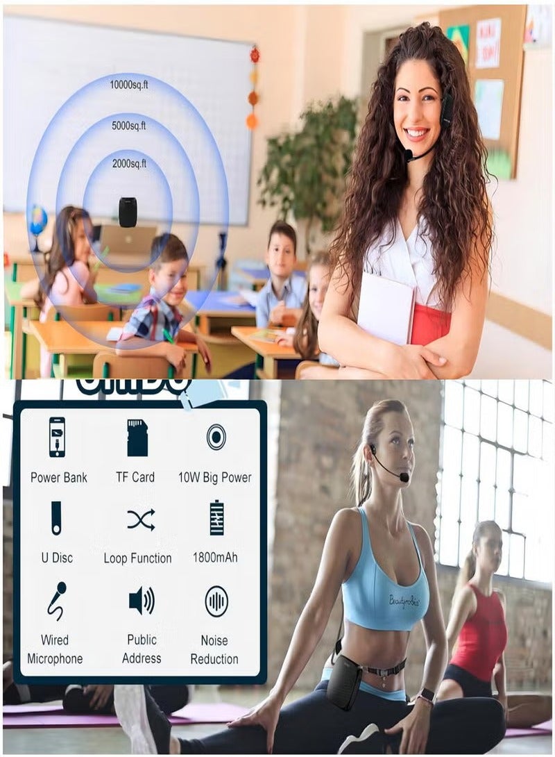 Wireless Voice Amplifier Portable Mini Voice Amplifier with Wired Microphone Headset Waistband Supports MP3 Format Audio for Teachers Singing Coaches Training Presentation Tour Guide - Image 5