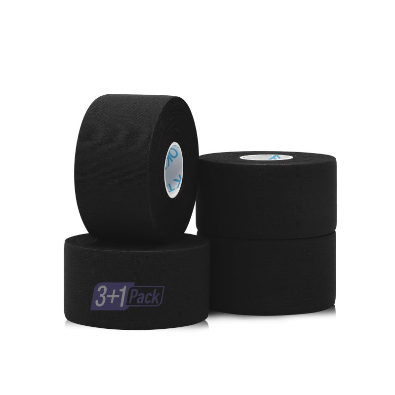 OK TAPE Athletic Sports Tapeï¼ˆ4 Packs) - 45ft Per Roll Very Strong Tape for Athlete & Sport Trainers & First Aid Injury Wrap, Perfect for Fingers Ankles Wrist on Bat, Hockey Stick - Black - Image 1