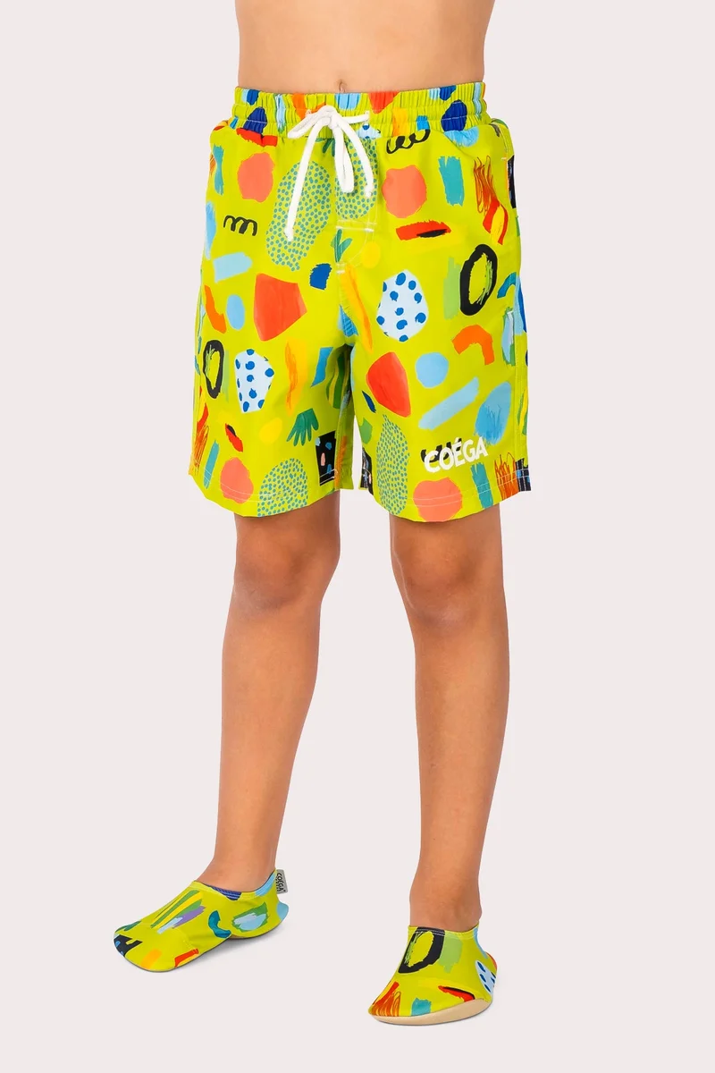 COEGA Boardshorts Elast Wst Boys Sz4 - Green Sketch