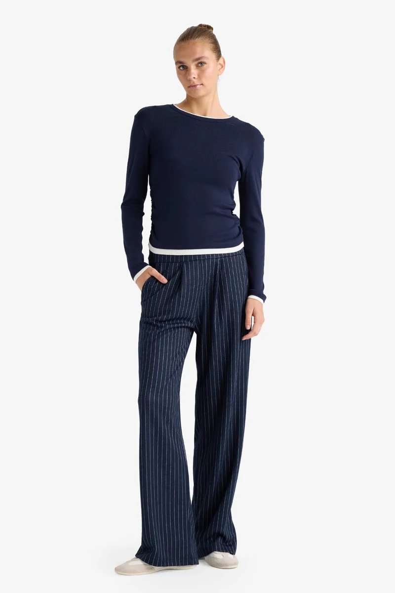 Defacto Wide Leg Striped Trousers