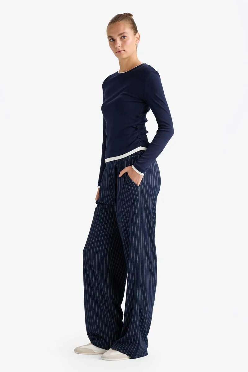 Defacto Wide Leg Striped Trousers