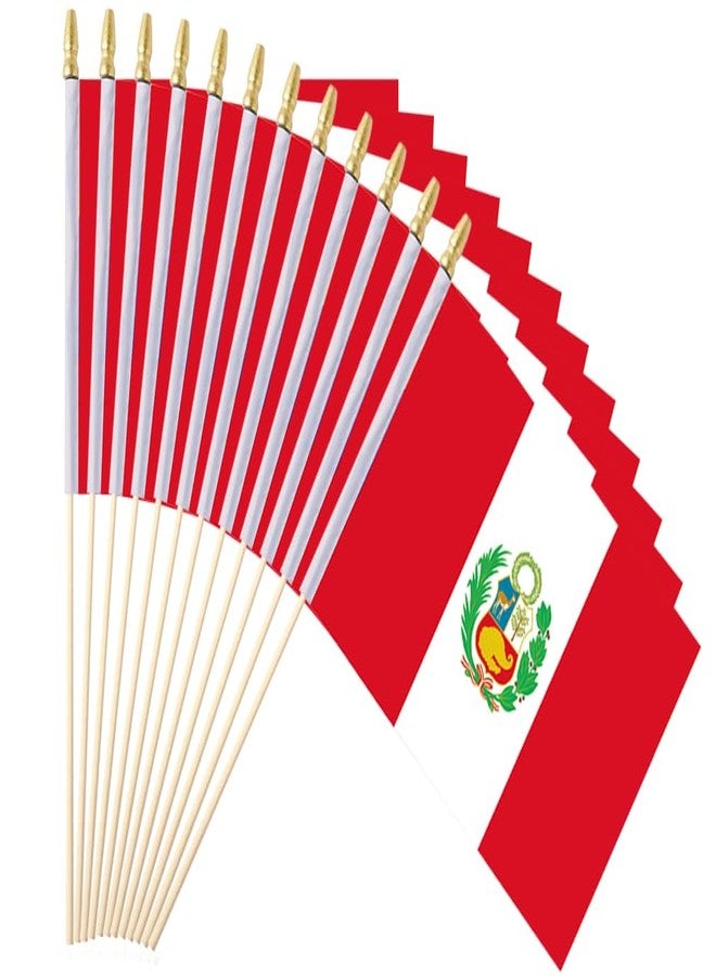 Ckexin 25Pack Small Peru Flag Handheld Mini Peruvian Flags on Stick 5x8 Inch - Image 1