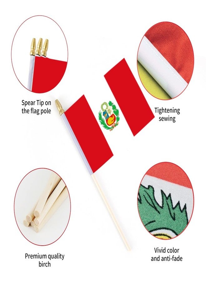 Ckexin 25Pack Small Peru Flag Handheld Mini Peruvian Flags on Stick 5x8 Inch - Image 3