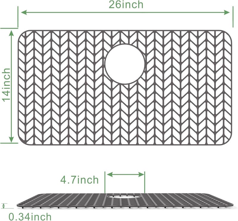 GUUKIN Sink Protectors for Kitchen Sink, 26''x 14'' Silicone Kitchen Sink Mat Grid for Bottom of Farmhouse Stainless Steel Porcelain Sink with Rear Drain (Grey) - Image 3