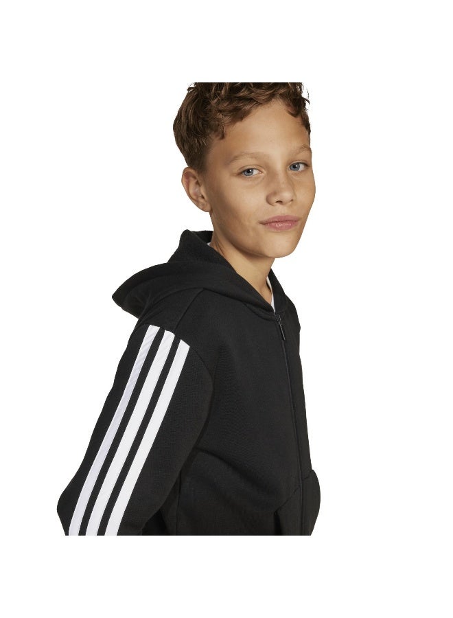 Adidas J 3S Fl Fz Hd Black Training Track Tops For Junior 7-8Y  - Image 5
