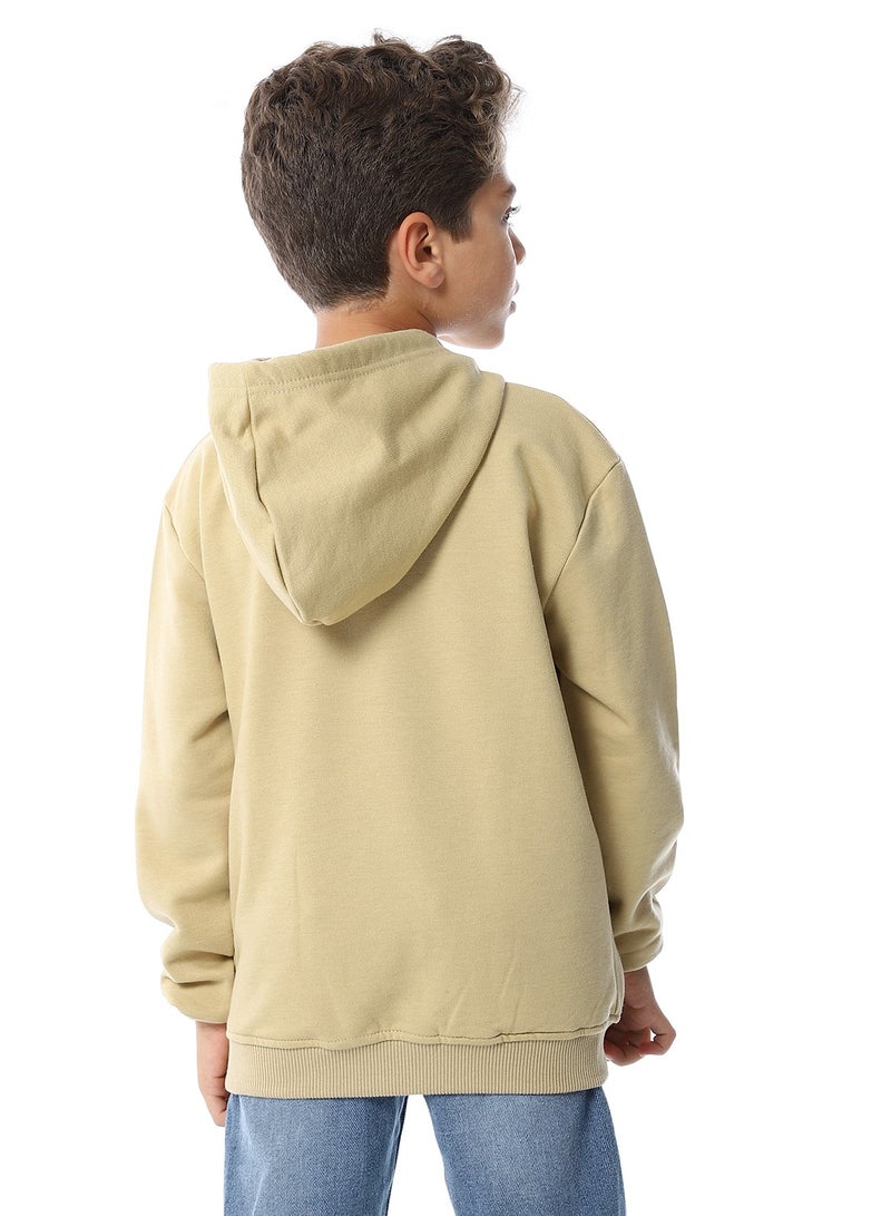 Andora Sand Beige Zipper Closure Fleeced Boys Sweatshirt_Beige - Image 3