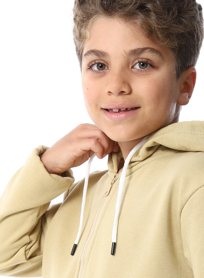 Andora Sand Beige Zipper Closure Fleeced Boys Sweatshirt_Beige - Image 5