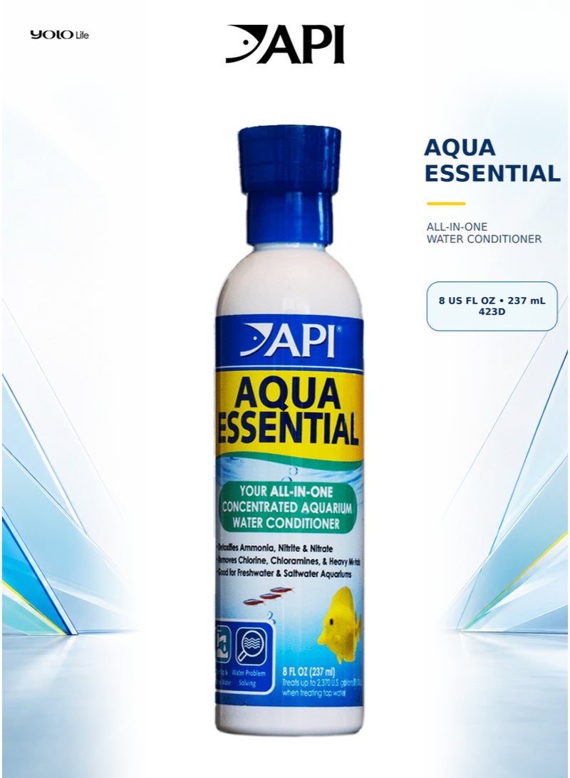 API Aqua Essential 8 oz Aquarium Water Conditioner, 237 ml All-in-One Tap Water Treatment, Removes Chlorine, Chloramine, Ammonia, Nitrite & Nitrate, Instant, Fresh & Saltwater - Image 1