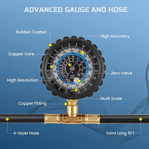 Lichamp R1234yf Refrigerant Recharge Kit, AC R134a 1234yf Gauge Set Include Adapters and Can Taps, B201 - Image 3