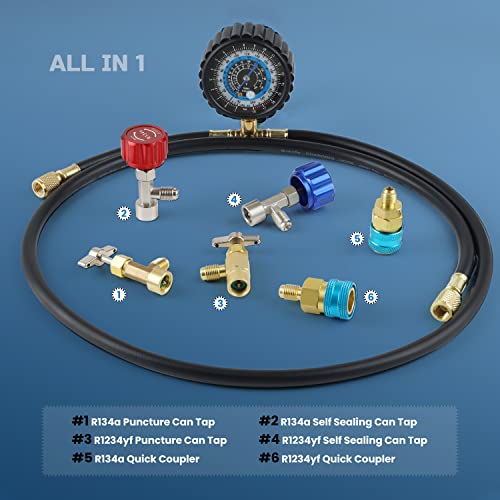 Lichamp R1234yf Refrigerant Recharge Kit, AC R134a 1234yf Gauge Set Include Adapters and Can Taps, B201 - Image 5