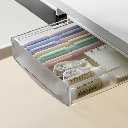 oddpod™ Under desk attachable Hidden Plastic Drawer & Self-Adhesive DIY Secret Desk Organiser/Slide out Storage Tray for Home & Office - Large (White) - Image 1