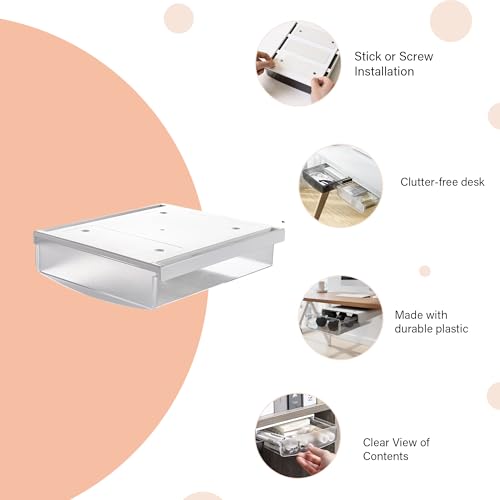 oddpod™ Under desk attachable Hidden Plastic Drawer & Self-Adhesive DIY Secret Desk Organiser/Slide out Storage Tray for Home & Office - Large (White) - Image 4
