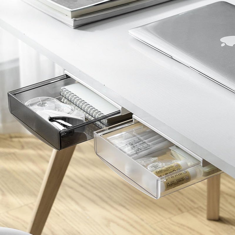oddpod™ Under desk attachable Hidden Plastic Drawer & Self-Adhesive DIY Secret Desk Organiser/Slide out Storage Tray for Home & Office - Large (White) - Image 2