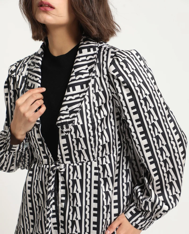 Rareism Women's Geometric Chic Collared Casual Top With Modern Print