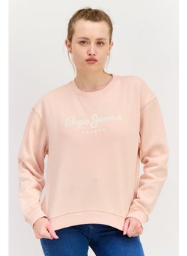 Pepe Jeans Women Crew Neck Embroidered Logo Long Sleeves Sweatshirt, Dusky Pink  - Image 1