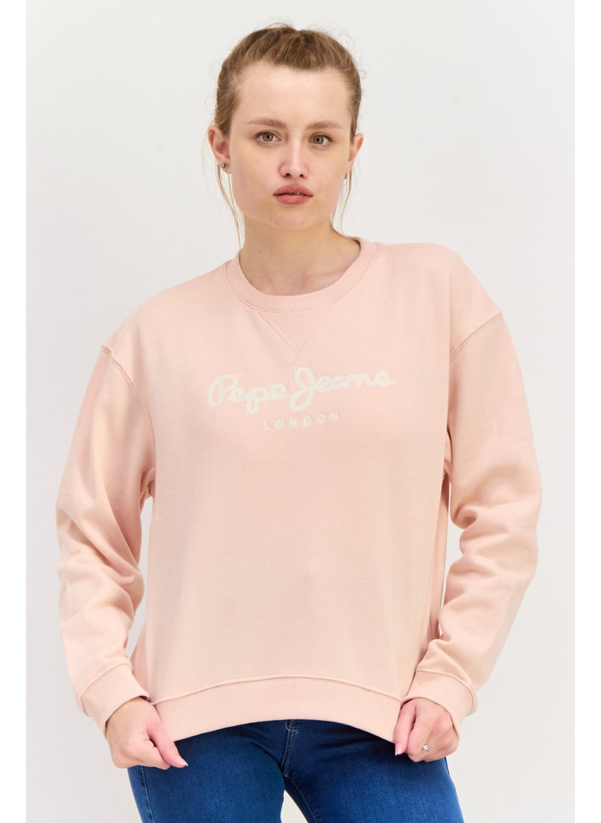 Pepe Jeans Women Crew Neck Embroidered Logo Long Sleeves Sweatshirt, Dusky Pink  - Image 1