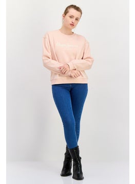 Pepe Jeans Women Crew Neck Embroidered Logo Long Sleeves Sweatshirt, Dusky Pink  - Image 3
