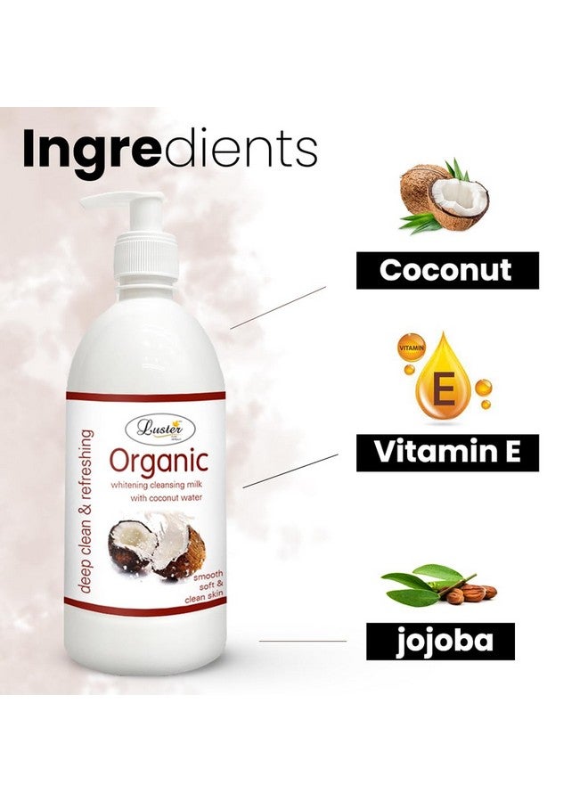 لاستر حليب التنظيف العضوي بجوز الهند الغني بماء جوز الهند، حليب تنظيف الوجه الطبيعي العميق والمنعش للنساء (خالٍ من البارابين والكبريتات) 500 مل - Image 3