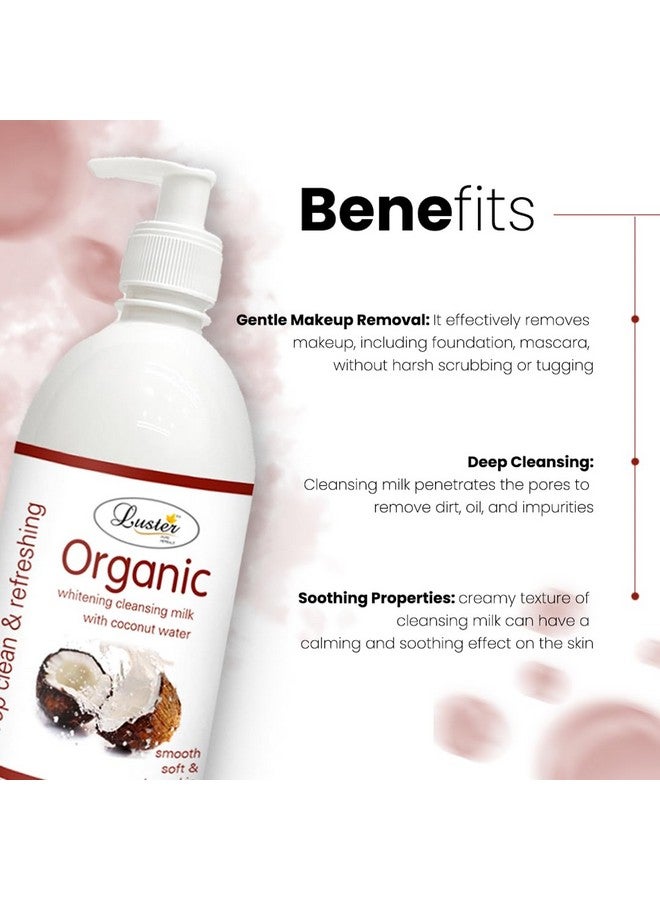 لاستر حليب التنظيف العضوي بجوز الهند الغني بماء جوز الهند، حليب تنظيف الوجه الطبيعي العميق والمنعش للنساء (خالٍ من البارابين والكبريتات) 500 مل - Image 2