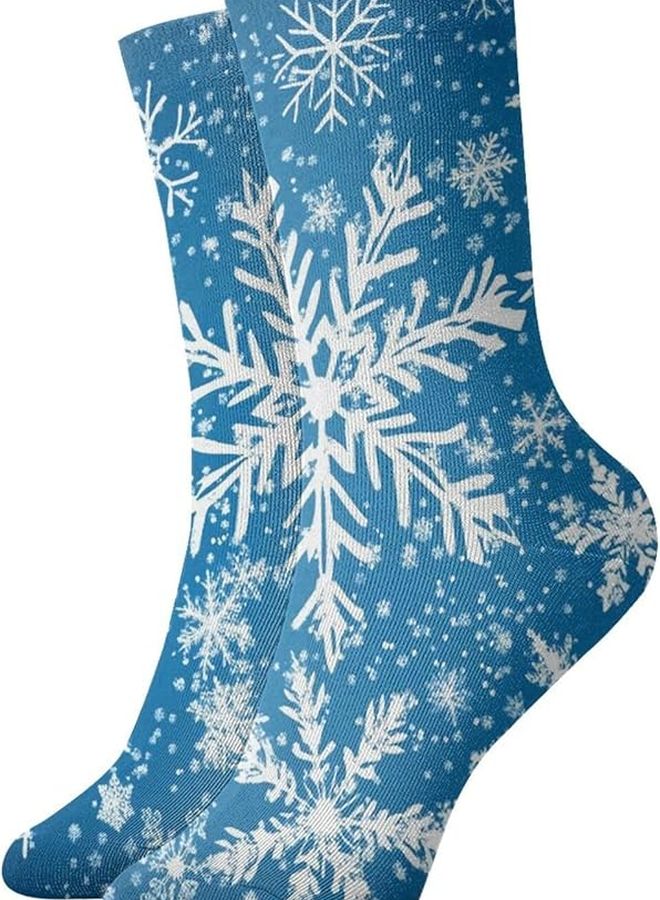 Winter Snowflake Lion And Lioness Crew Socks Soft Warm Breathable Boot Socks For Women Men - Image 1