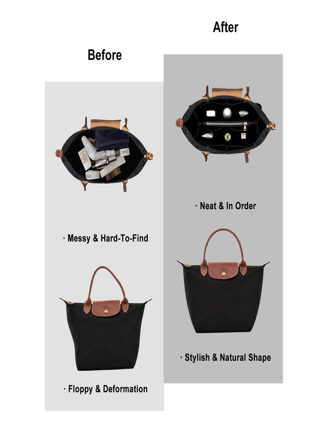 إزتيجو منظم حقيبة ZTUJO لحقيبة le pliage، متوافق مع حقيبة Longchamp Le Pliage ذات المقبض العلوي S/M، وحقيبة الكتف S/L (أسود، صغير للمقبض S) - Image 5
