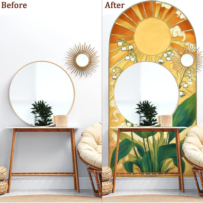 VePret Arch Wall Decals Peel and Stick, Large Sun Leaves Vinyl Wall Stickers, Removable Flowers Home Decor Art Wallpaper for Bedroom Living Room Classroom Office - Image 3