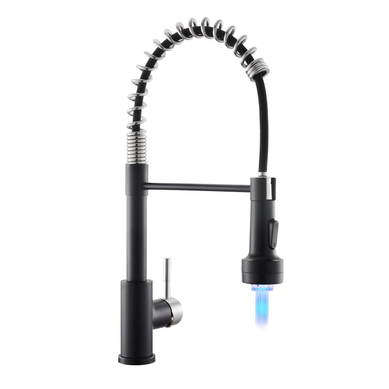 GIMILI Kitchen Faucet with Pull Down Sprayer Single Hole Stainless Steel LED Faucet Suitable for Farmhouses RV Laundry Room Outdoor and Campers Llave para fregadero de cocina Nickel and Black - Image 2