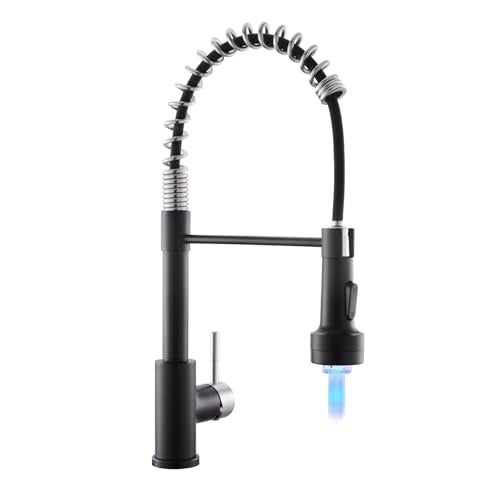 GIMILI Kitchen Faucet with Pull Down Sprayer Single Hole Stainless Steel LED Faucet Suitable for Farmhouses RV Laundry Room Outdoor and Campers Llave para fregadero de cocina Nickel and Black - Image 1