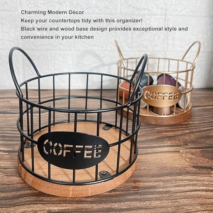 ريحني حامل كبسولات قهوة سعة كبيرة سلة كبسولات قهوة حديثة مع قاعدة خشبية منظم تخزين القهوة لسطح المكتب المنزلي في بار القهوة - Image 3