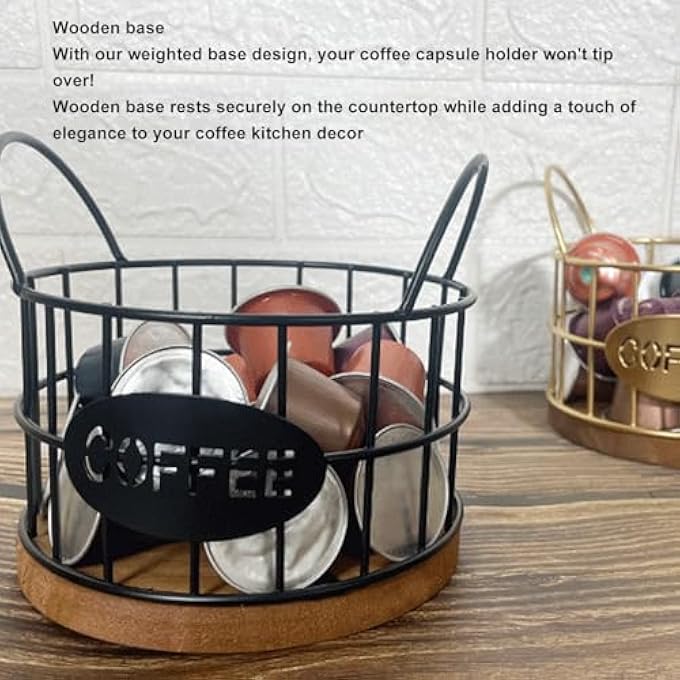 ريحني حامل كبسولات قهوة سعة كبيرة سلة كبسولات قهوة حديثة مع قاعدة خشبية منظم تخزين القهوة لسطح المكتب المنزلي في بار القهوة - Image 4